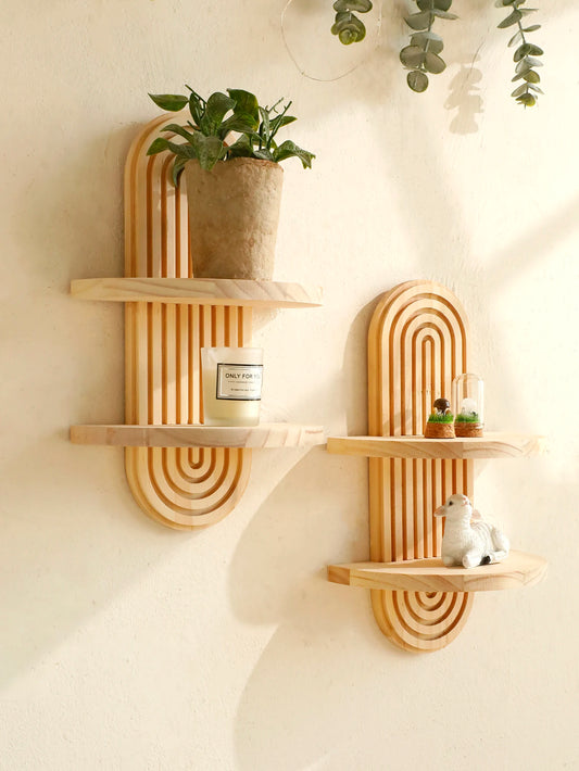 Boho Style Wooden Wall Shelf – Geometric Elegance Meets Natural Charm