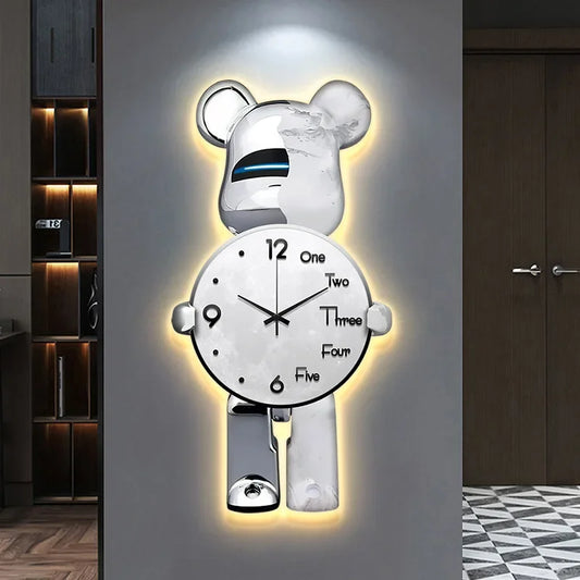 Aesthetic Bear Wall Clock LED Lamp