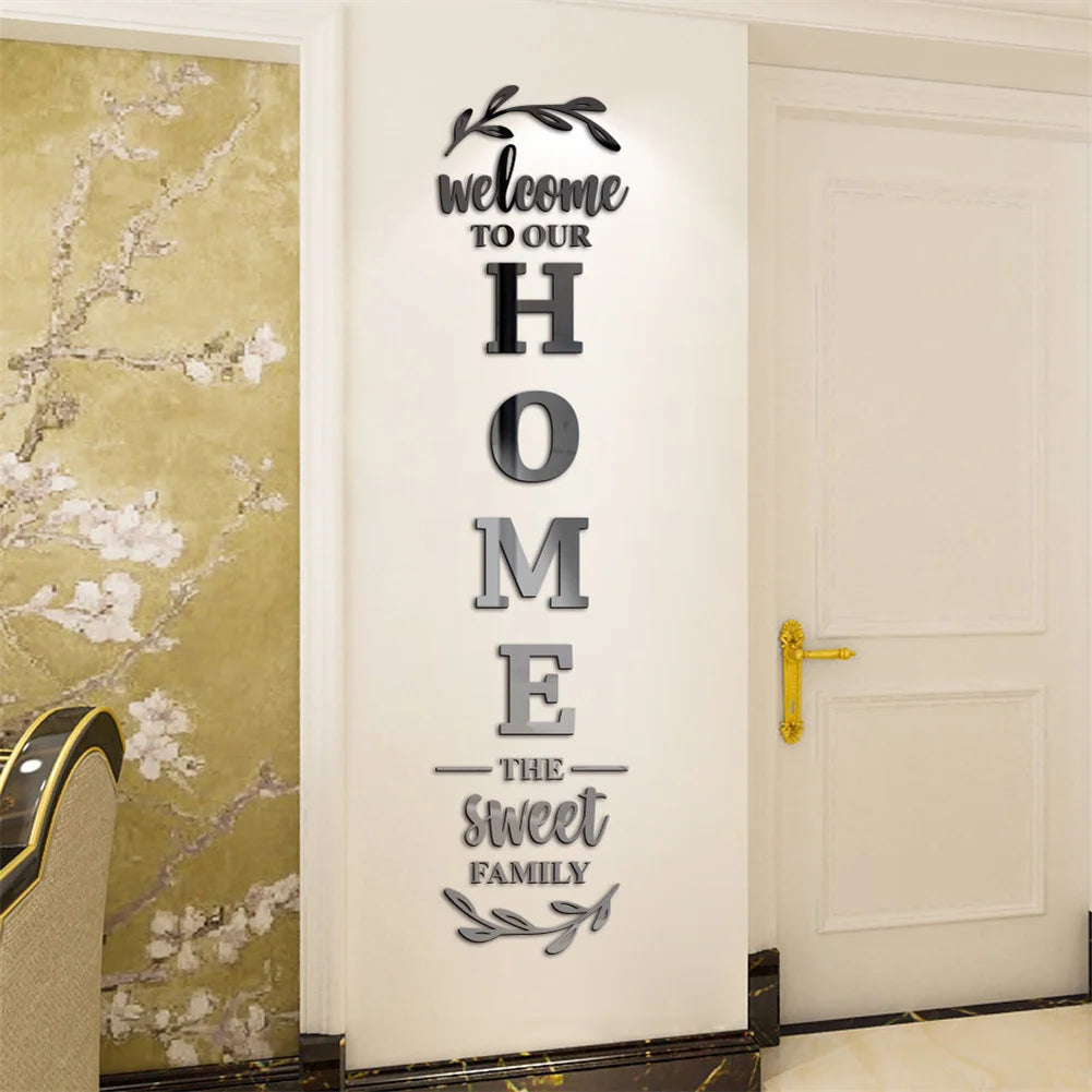 Large 3D Home Mirror Wall Stickers DIY Removable English Letters Family Acrylic Self-adhesive Mirror Wall Decals for Home Decor