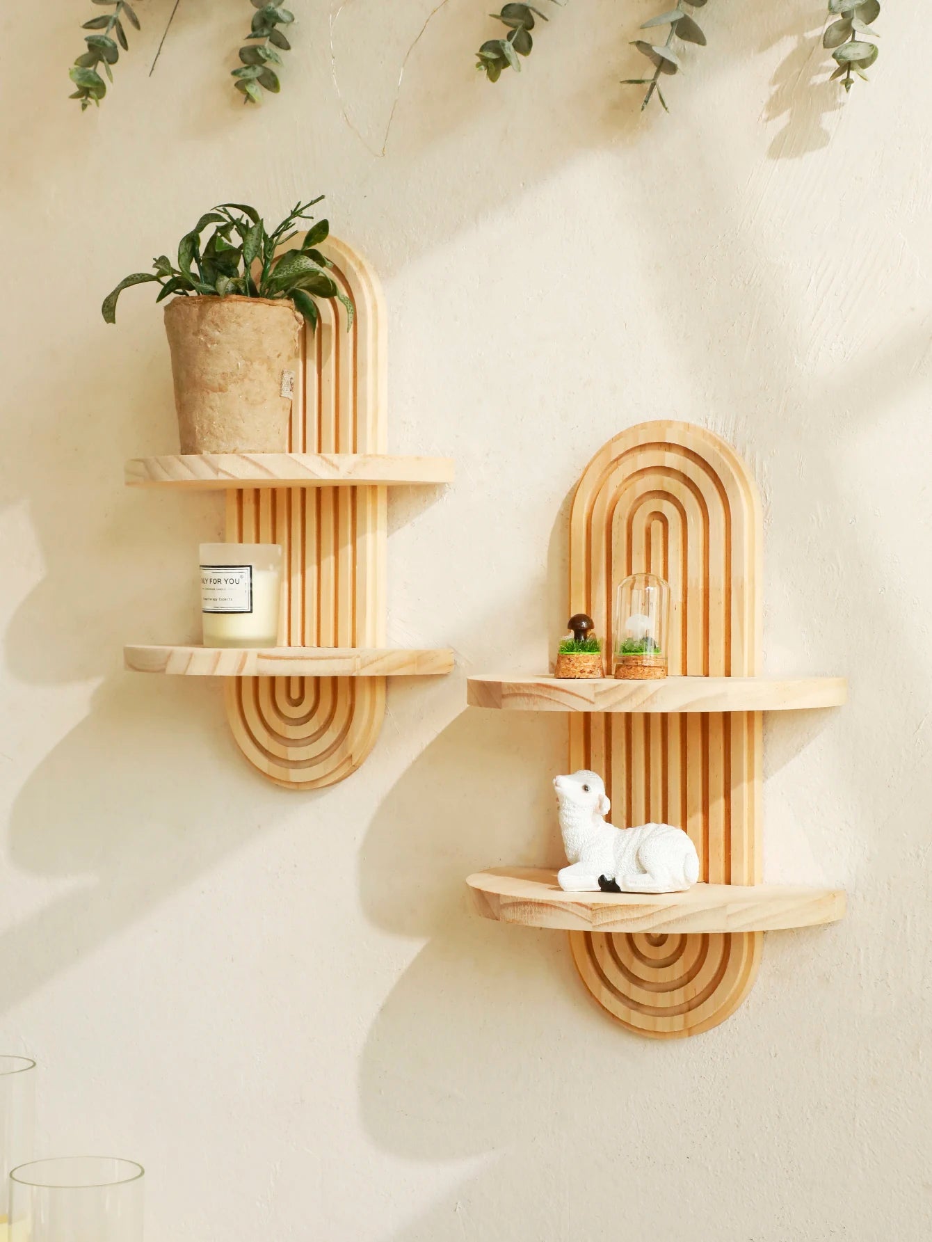 Boho Style Wooden Wall Shelf – Geometric Elegance Meets Natural Charm
