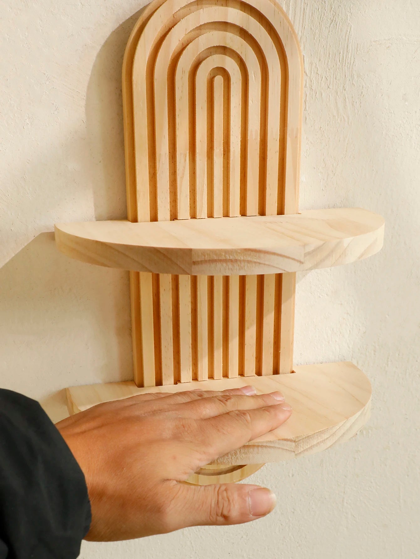 Boho Style Wooden Wall Shelf – Geometric Elegance Meets Natural Charm