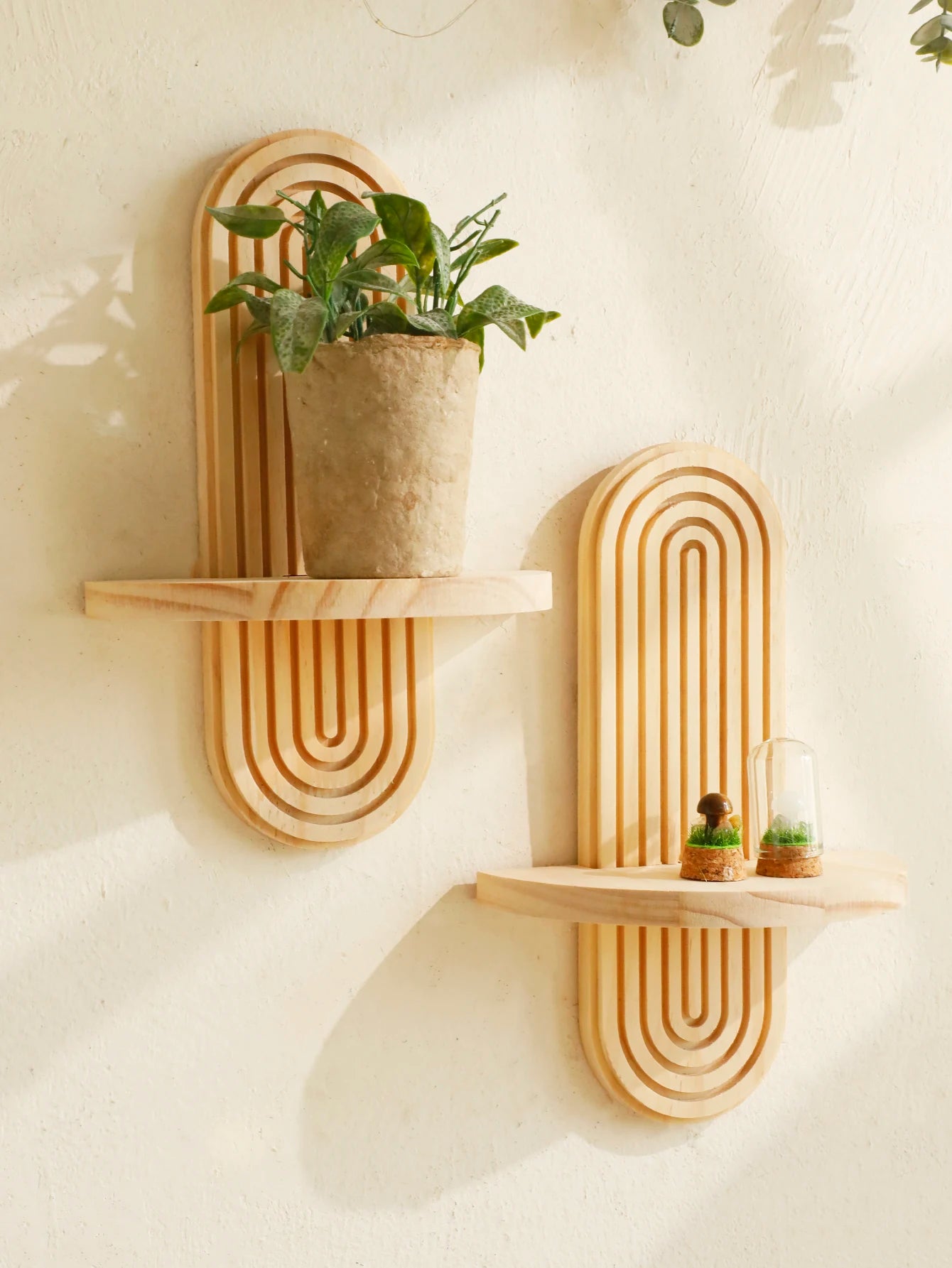 Boho Style Wooden Wall Shelf – Geometric Elegance Meets Natural Charm