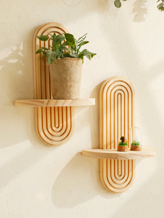 Boho Style Wooden Wall Shelf – Geometric Elegance Meets Natural Charm
