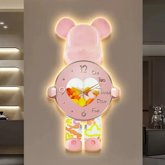 Aesthetic Bear Wall Clock LED Lamp